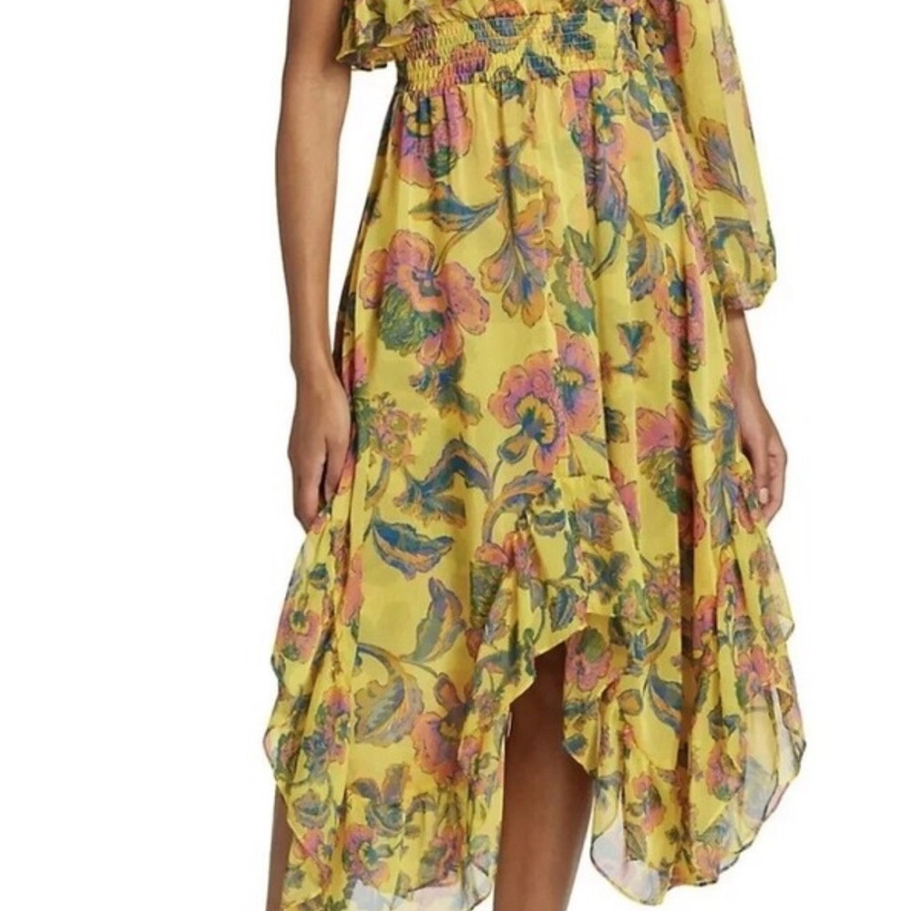 Misa Los Angeles Vibrant Yellow Floral High Low Dress